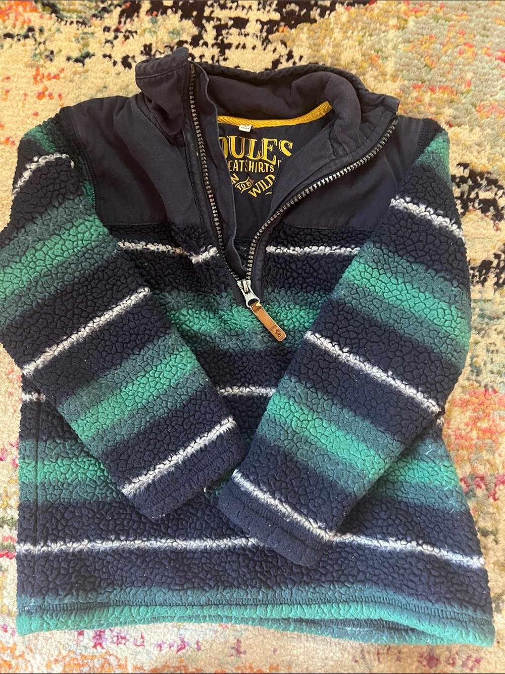 Joules Navy, Green & White Striped Sherpa Half-Zip Pullover